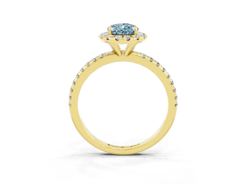 Yellow gold Pear Cut Cut Diamond Floral Halo Engagement Ring with Pavé Band and Prong Setting_3