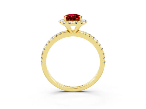 Yellow gold Pear Cut Cut Diamond Floral Halo Engagement Ring with Pavé Band and Prong Setting_3