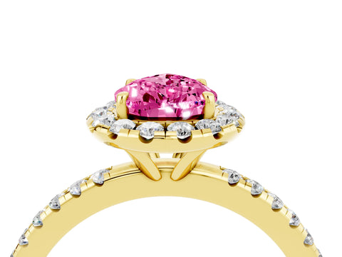 Yellow gold Pear Cut Cut Diamond Floral Halo Engagement Ring with Pavé Band and Prong Setting_4