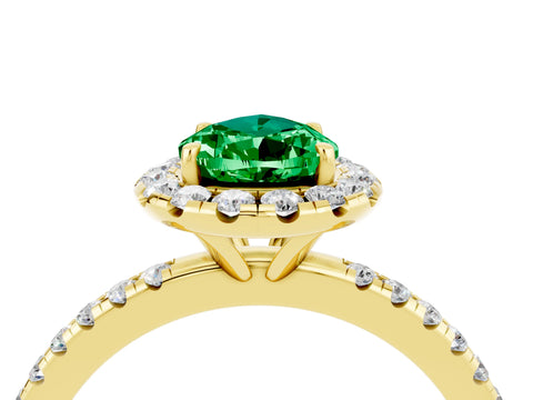 Yellow gold Pear Cut Cut Diamond Floral Halo Engagement Ring with Pavé Band and Prong Setting_4