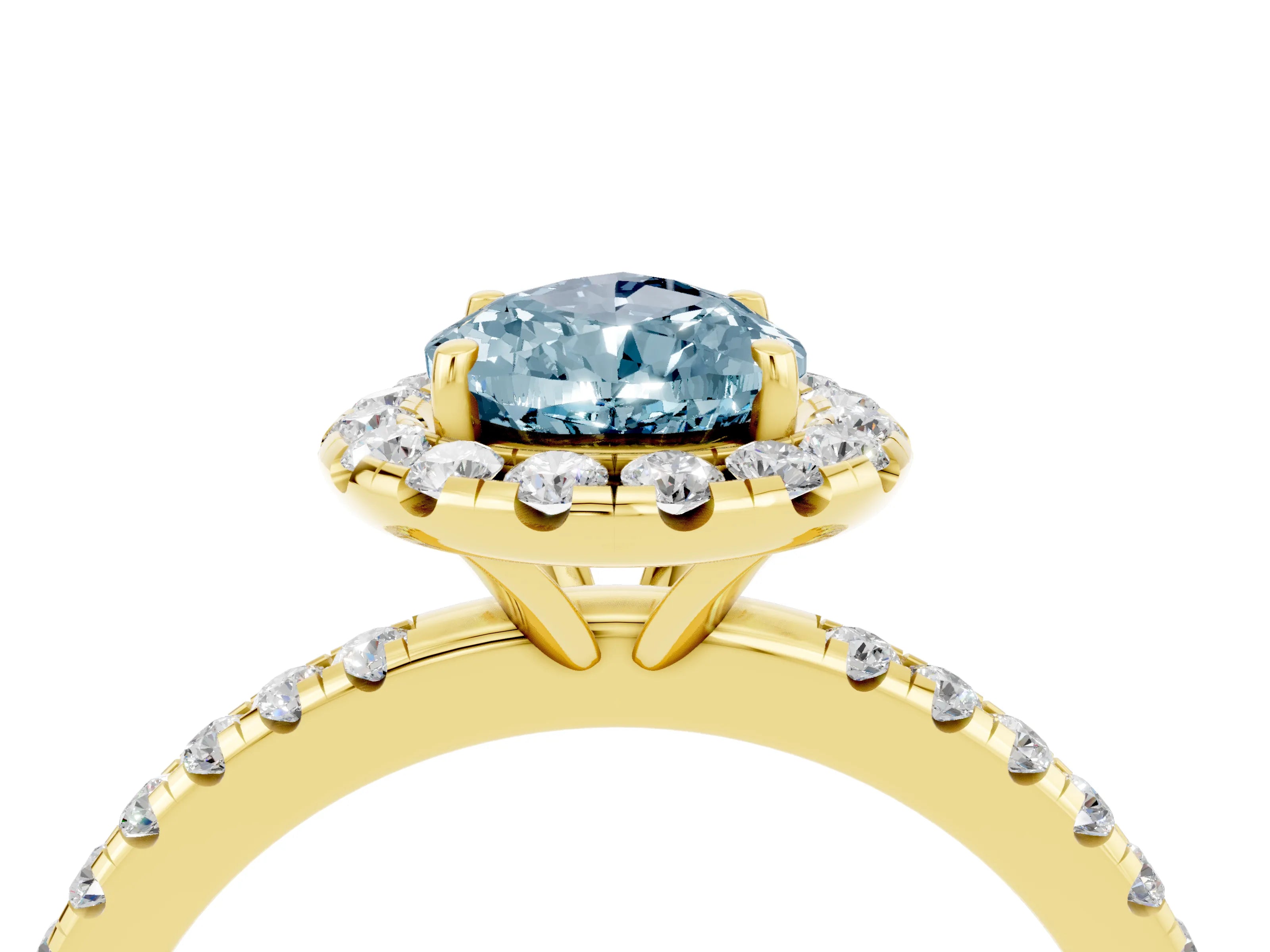 Yellow gold Pear Cut Cut Diamond Floral Halo Engagement Ring with Pavé Band and Prong Setting_4