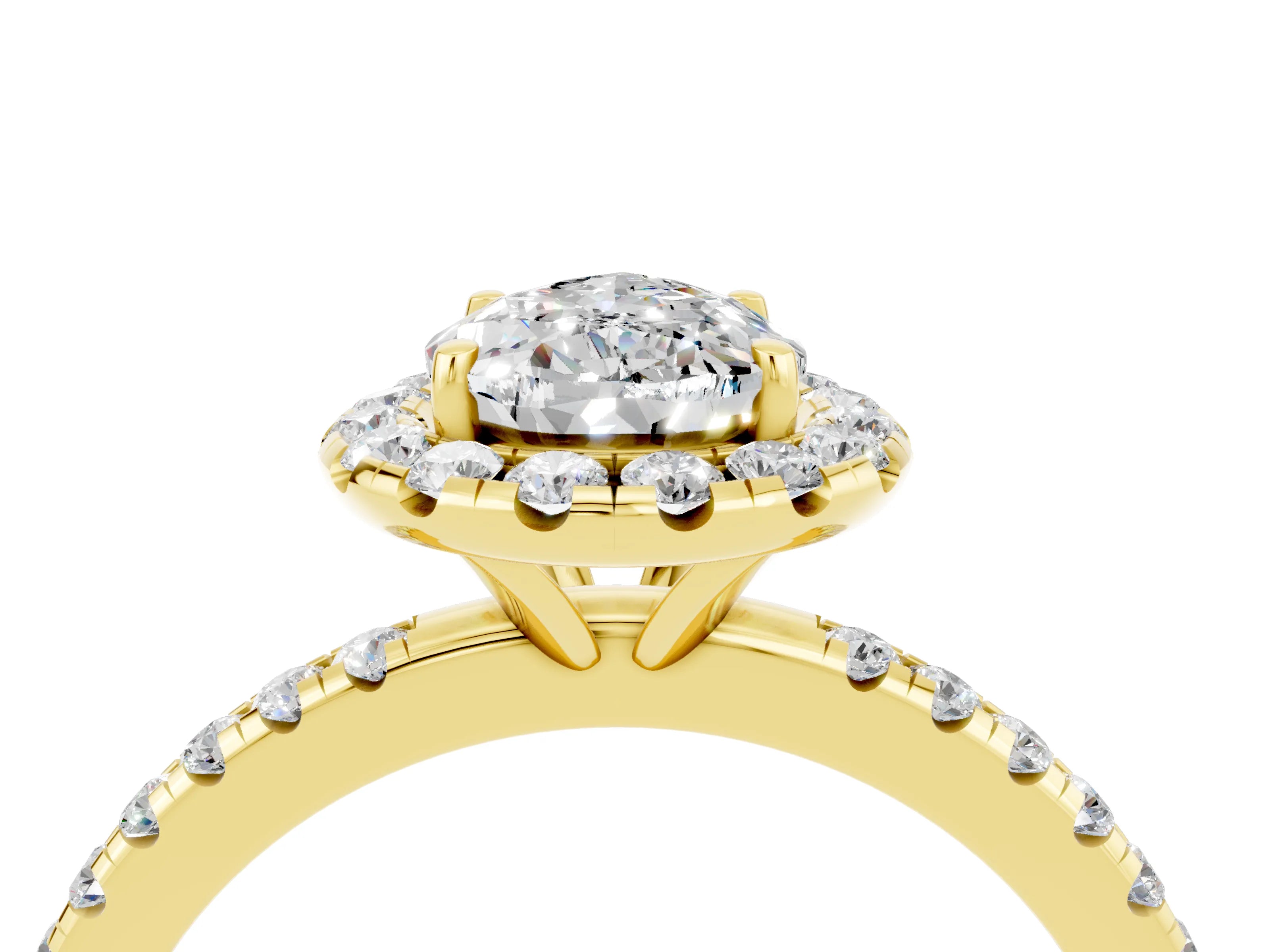 Yellow gold Pear Cut Cut Diamond Floral Halo Engagement Ring with Pavé Band and Prong Setting_4