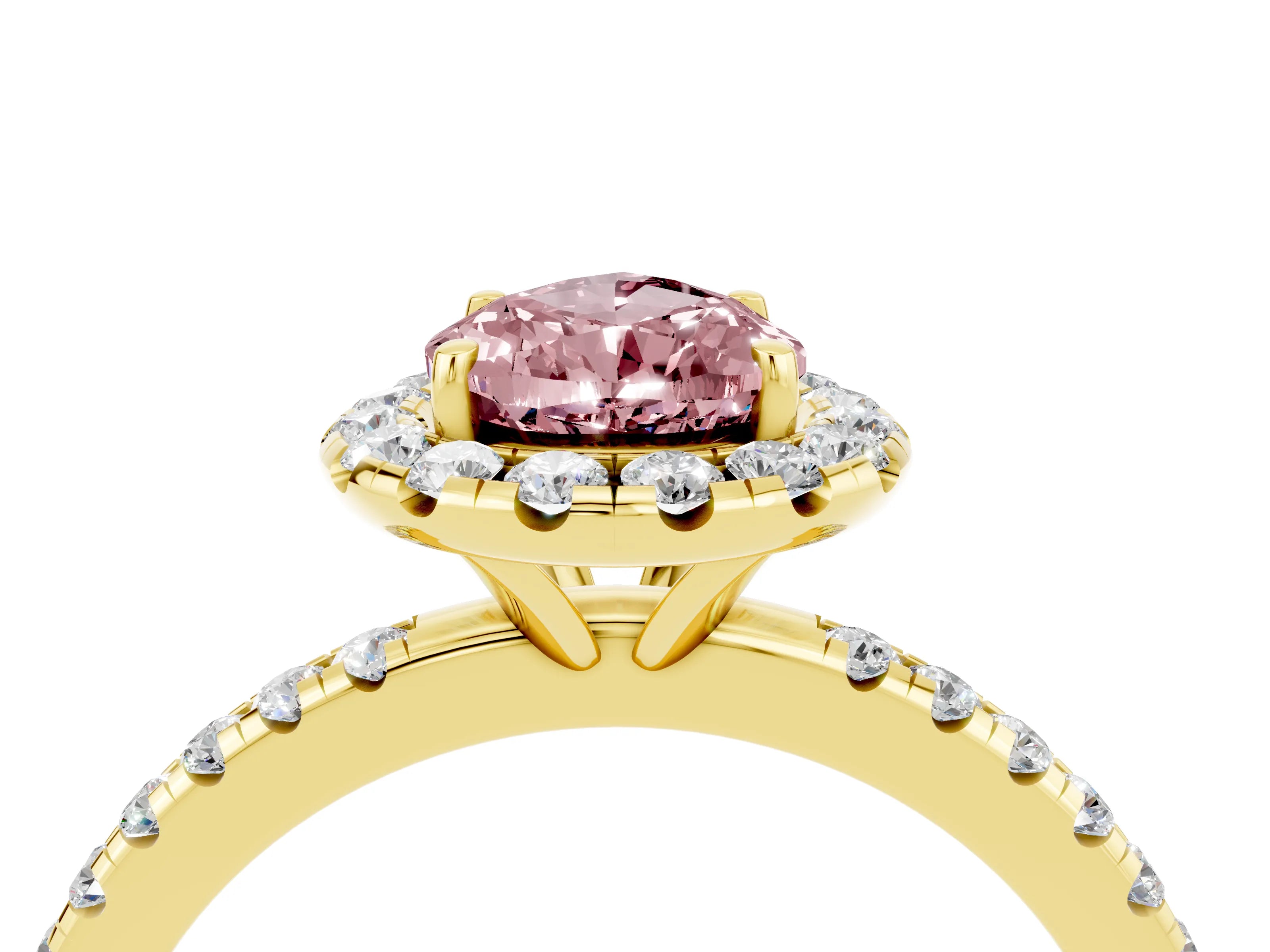 Yellow gold Pear Cut Cut Diamond Floral Halo Engagement Ring with Pavé Band and Prong Setting_4