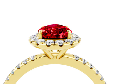 Yellow gold Pear Cut Cut Diamond Floral Halo Engagement Ring with Pavé Band and Prong Setting_4