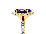 Yellow gold Pear Cut Cut Diamond Floral Halo Engagement Ring with Pavé Band and Prong Setting_5