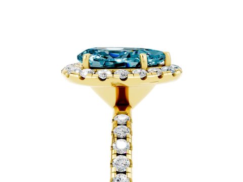 Yellow gold Pear Cut Cut Diamond Floral Halo Engagement Ring with Pavé Band and Prong Setting_5