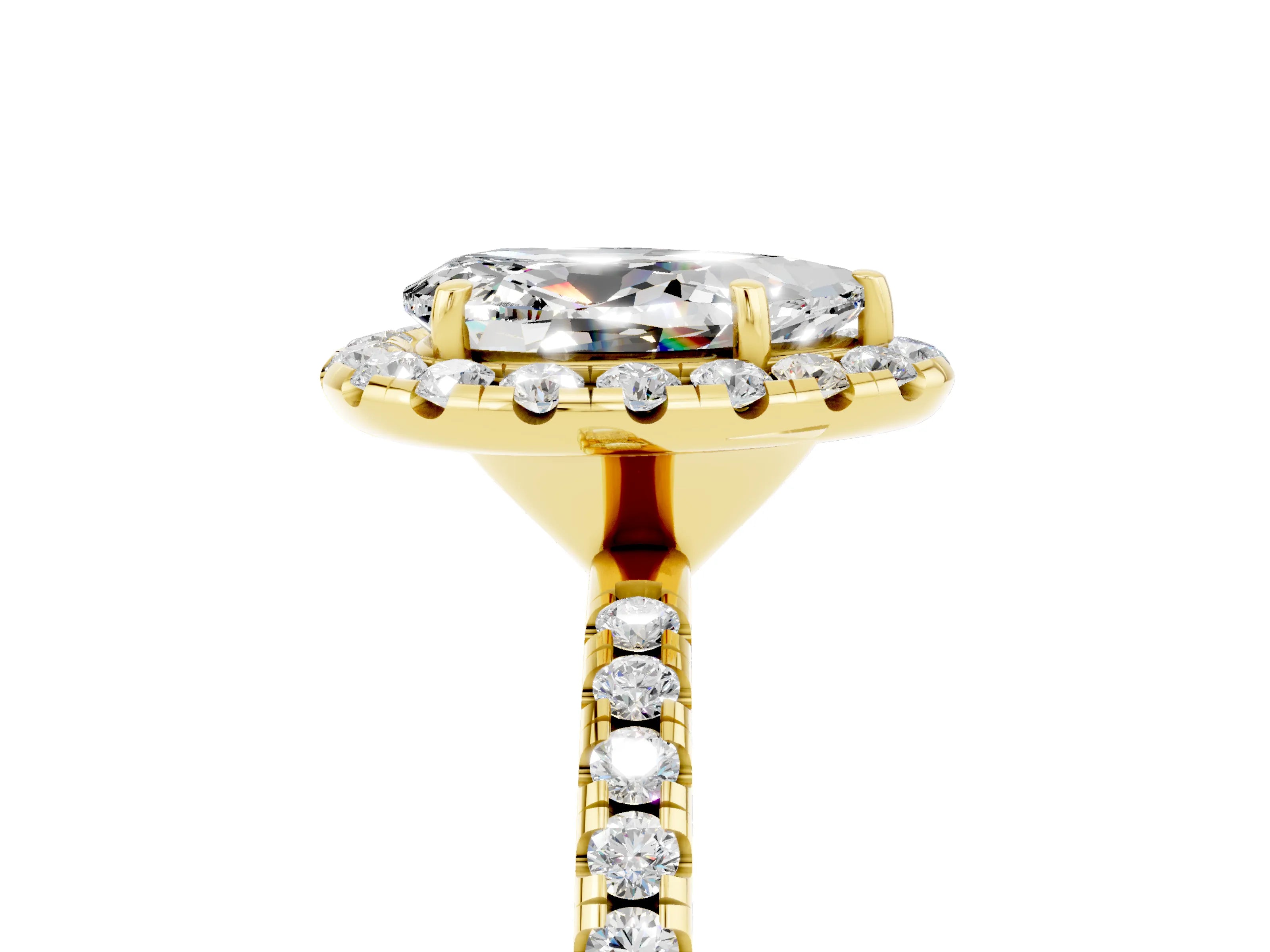 Yellow gold Pear Cut Cut Diamond Floral Halo Engagement Ring with Pavé Band and Prong Setting_5