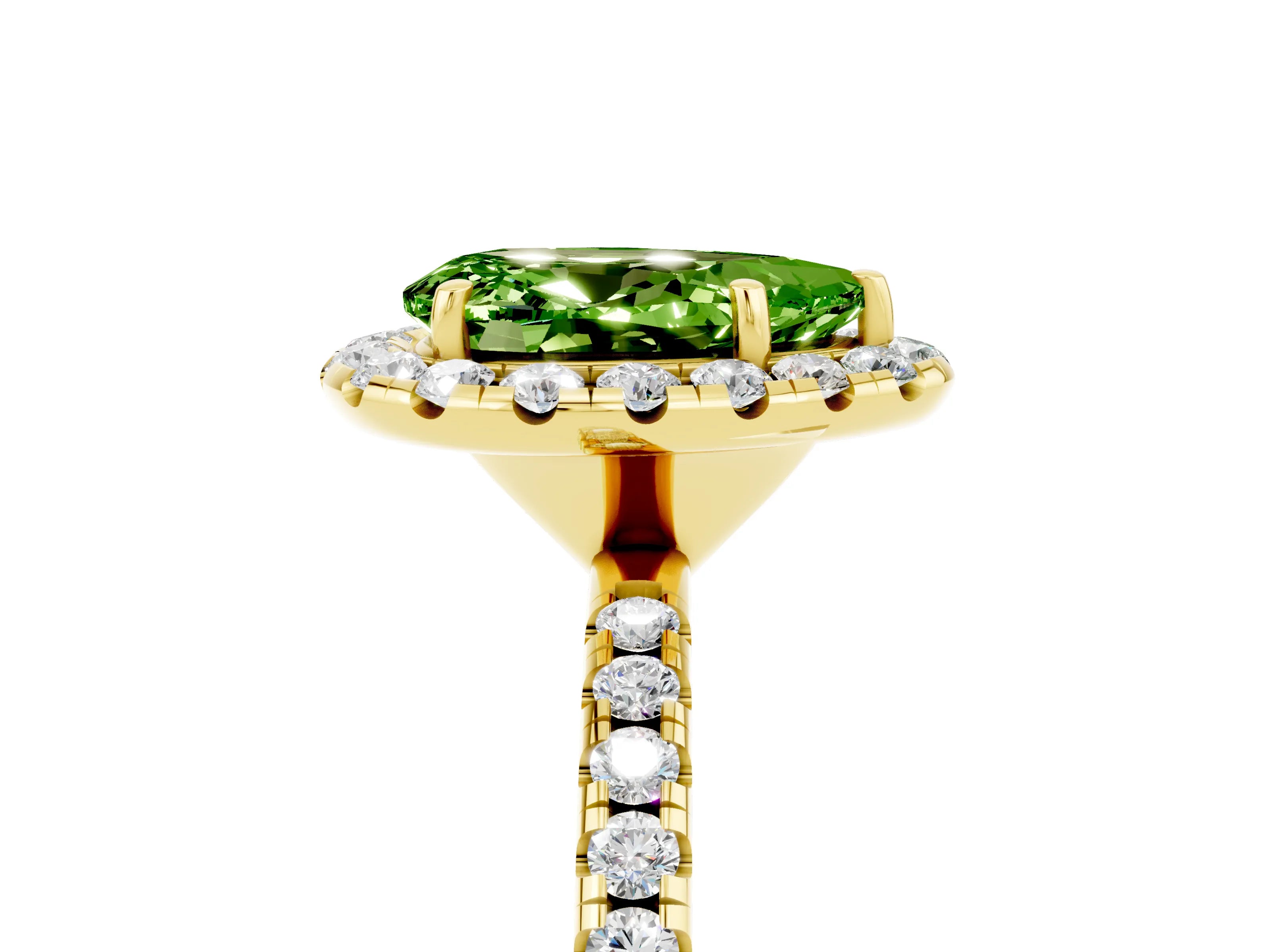 Yellow gold Pear Cut Cut Diamond Floral Halo Engagement Ring with Pavé Band and Prong Setting_5