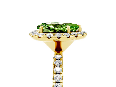 Yellow gold Pear Cut Cut Diamond Floral Halo Engagement Ring with Pavé Band and Prong Setting_5