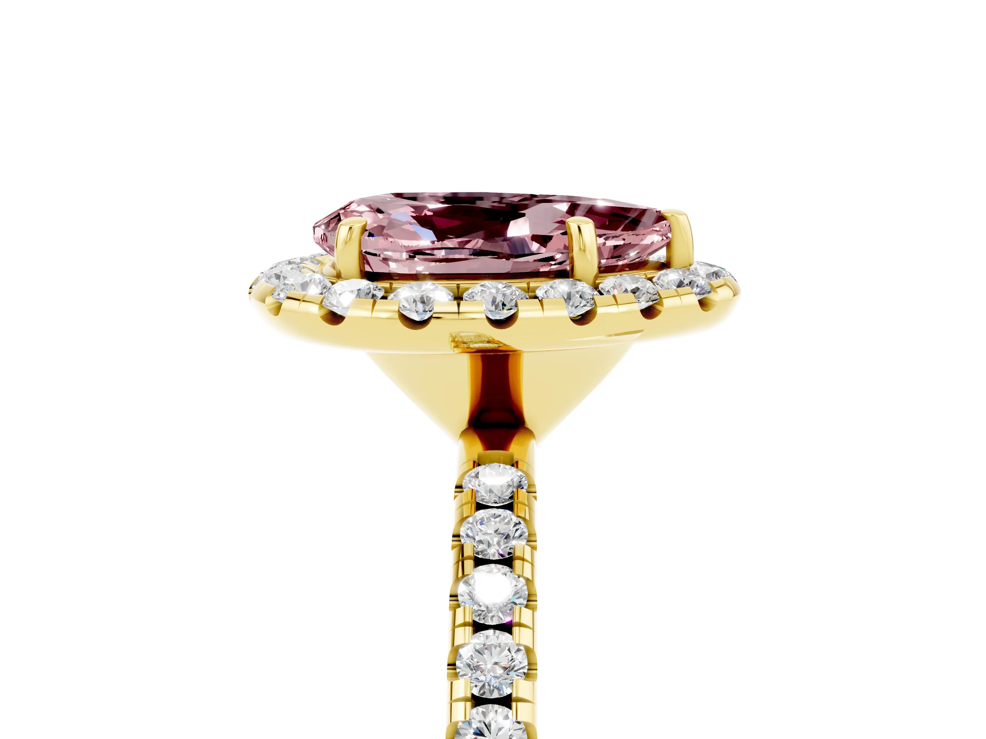 Yellow gold Pear Cut Cut Diamond Floral Halo Engagement Ring with Pavé Band and Prong Setting_5