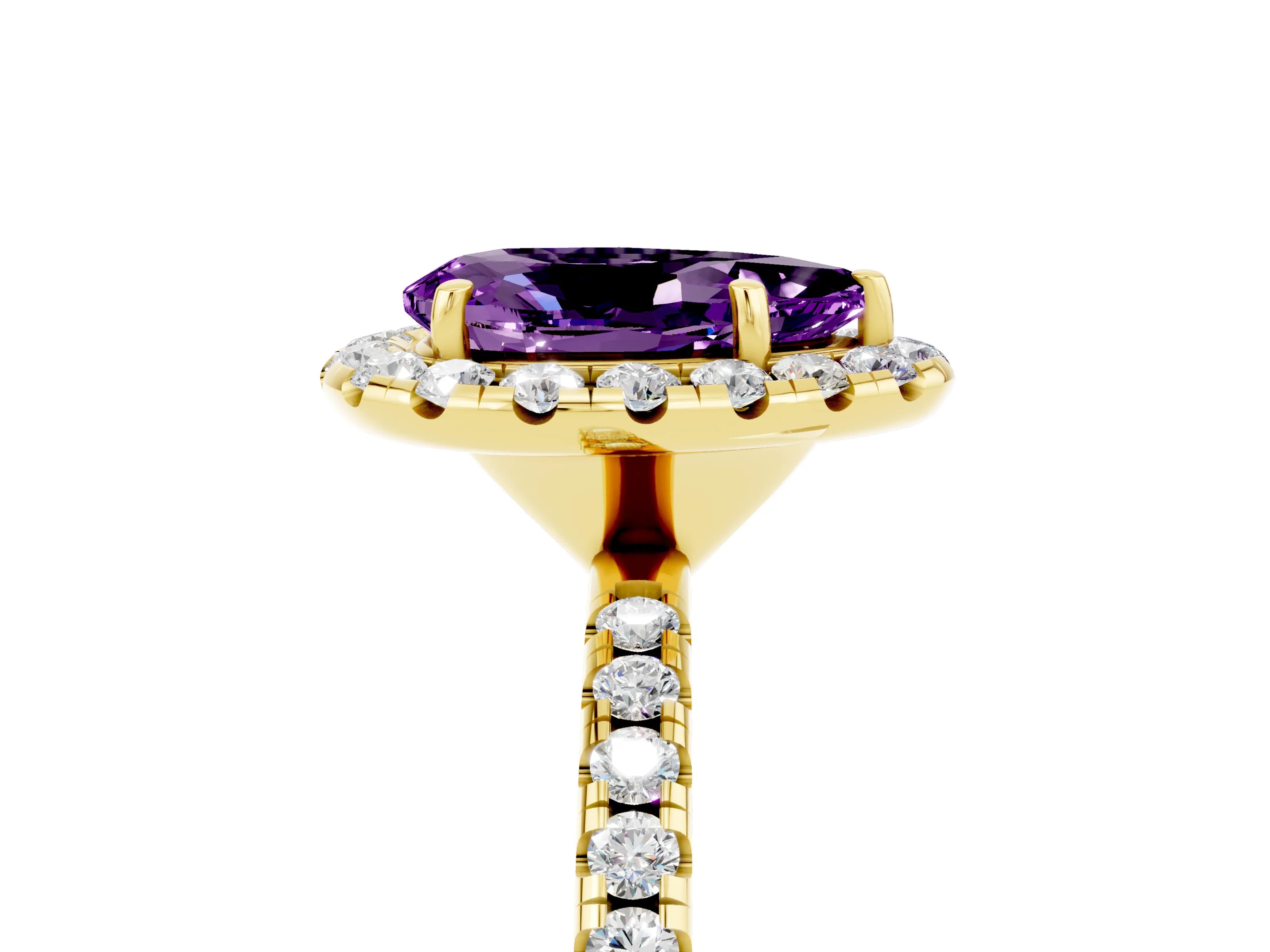 Yellow gold Pear Cut Cut Diamond Floral Halo Engagement Ring with Pavé Band and Prong Setting_5