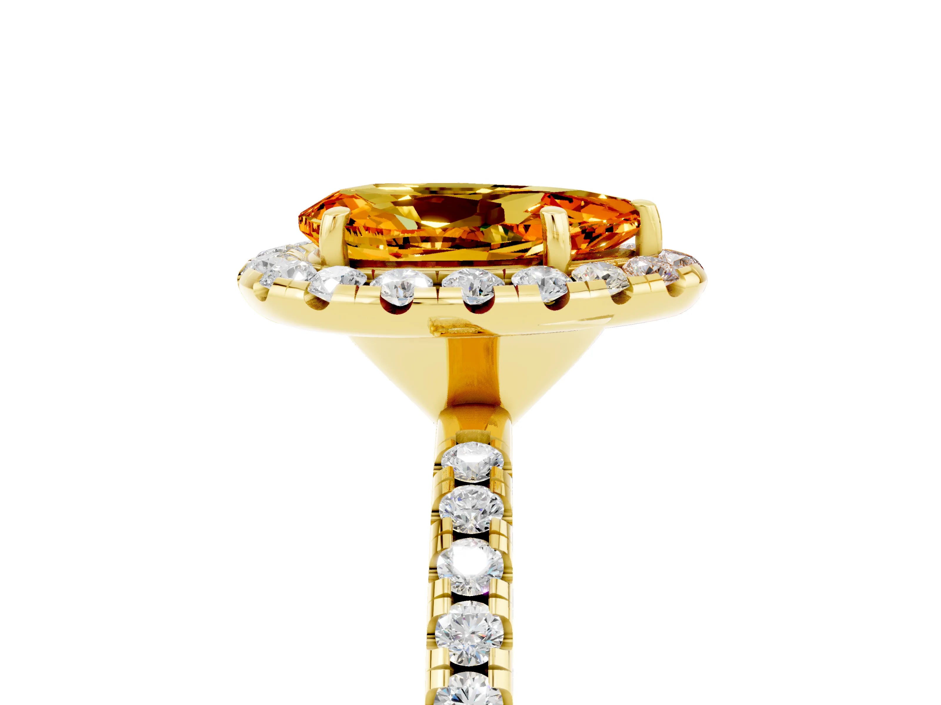 Yellow gold Pear Cut Cut Diamond Floral Halo Engagement Ring with Pavé Band and Prong Setting_5