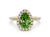 Yellow gold Pear Cut Cut Diamond Floral Halo Engagement Ring with Pavé Band and Prong Setting
