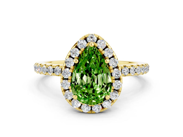Yellow gold Pear Cut Cut Diamond Floral Halo Engagement Ring with Pavé Band and Prong Setting