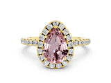 Yellow gold Pear Cut Cut Diamond Floral Halo Engagement Ring with Pavé Band and Prong Setting
