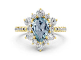 Yellow gold Pear Cut Cut Diamond Floral Halo Pave Band with Prong Setting
