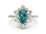 Yellow gold Pear Cut Cut Diamond Floral Halo Pave Band with Prong Setting