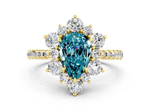Yellow gold Pear Cut Cut Diamond Floral Halo Pave Band with Prong Setting