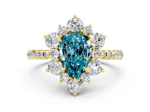 Yellow gold Pear Cut Cut Diamond Floral Halo Pave Band with Prong Setting