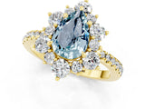 Yellow gold Pear Cut Cut Diamond Floral Halo Pave Band with Prong Setting_1