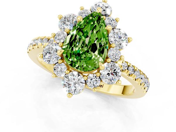 Yellow gold Pear Cut Cut Diamond Floral Halo Pave Band with Prong Setting
