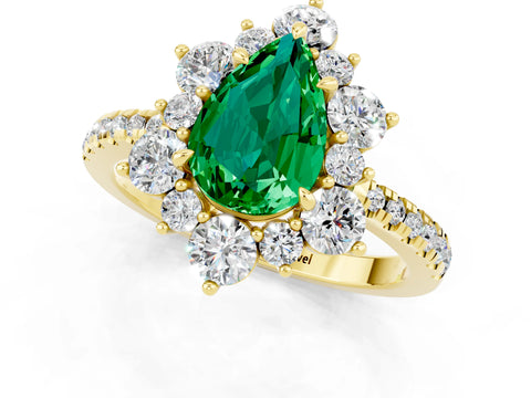 Yellow gold Pear Cut Cut Diamond Floral Halo Pave Band with Prong Setting_1