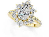 Yellow gold Pear Cut Cut Diamond Floral Halo Pave Band with Prong Setting_1
