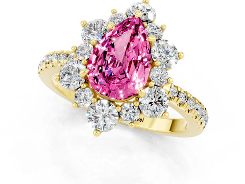 Yellow gold Pear Cut Cut Diamond Floral Halo Pave Band with Prong Setting_1