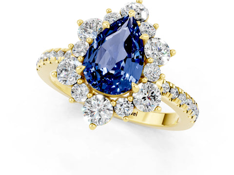 Yellow gold Pear Cut Cut Diamond Floral Halo Pave Band with Prong Setting_1
