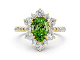 Yellow gold Pear Cut Cut Diamond Floral Halo Pave Band with Prong Setting