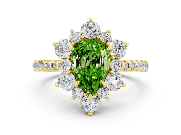 Yellow gold Pear Cut Cut Diamond Floral Halo Pave Band with Prong Setting