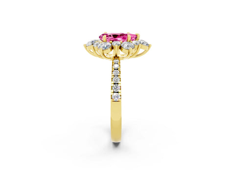 Yellow gold Pear Cut Cut Diamond Floral Halo Pave Band with Prong Setting_2