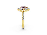 Yellow gold Pear Cut Cut Diamond Floral Halo Pave Band with Prong Setting_2