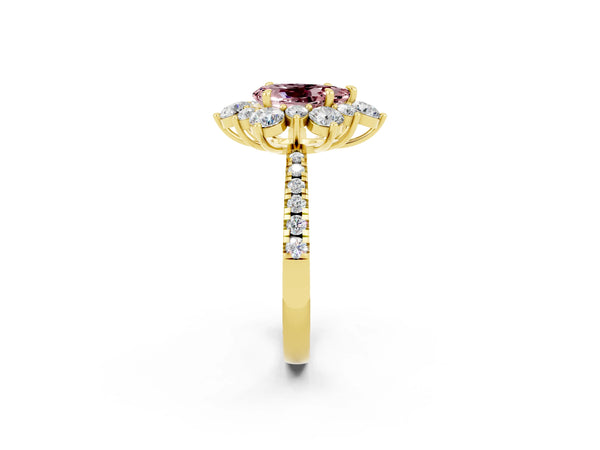 Yellow gold Pear Cut Cut Diamond Floral Halo Pave Band with Prong Setting