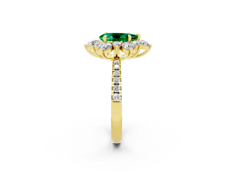 Yellow gold Pear Cut Cut Diamond Floral Halo Pave Band with Prong Setting_2