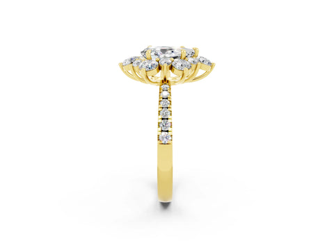 Yellow gold Pear Cut Cut Diamond Floral Halo Pave Band with Prong Setting_2