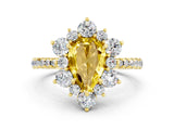 Yellow gold Pear Cut Cut Diamond Floral Halo Pave Band with Prong Setting