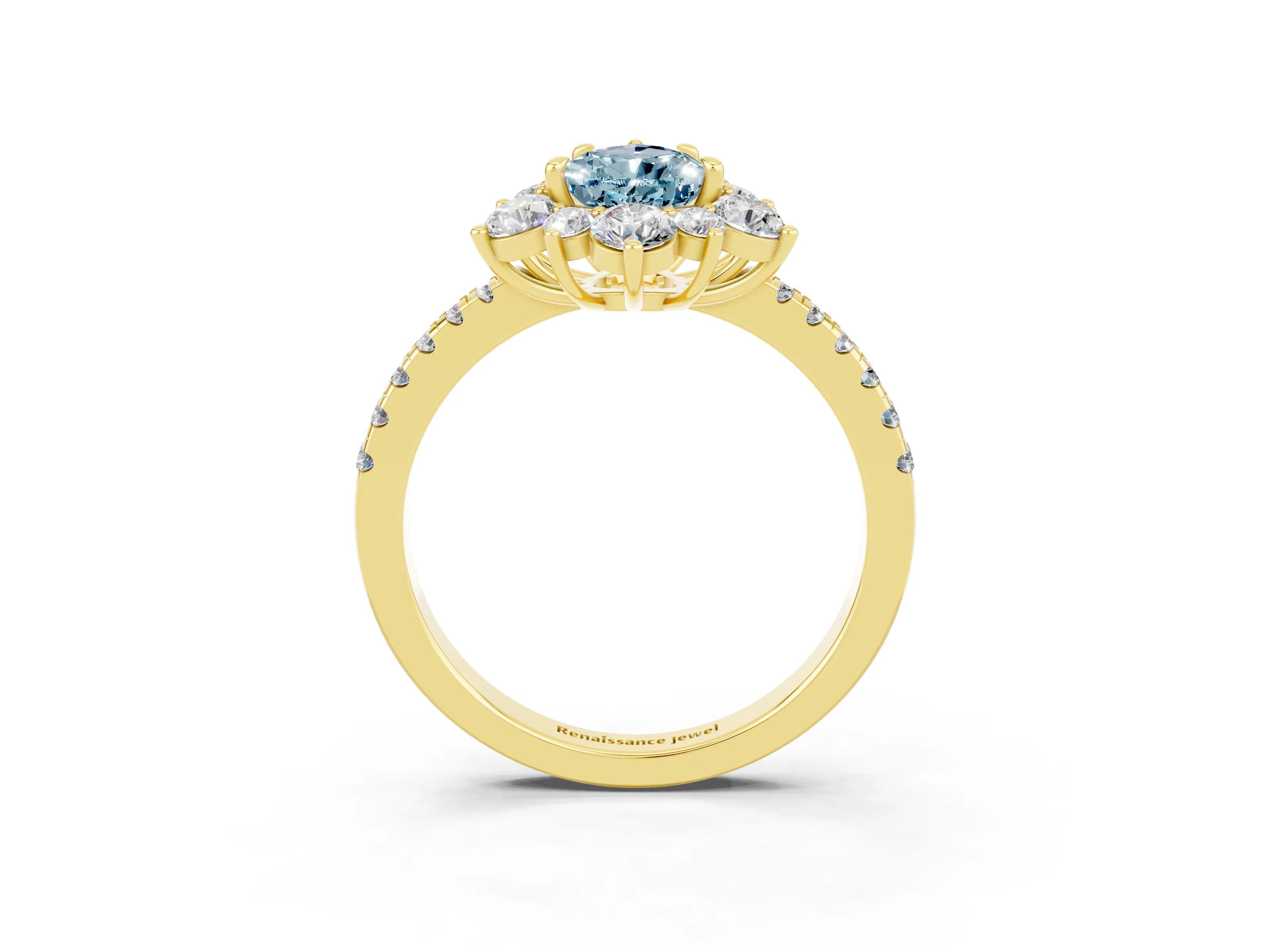 Yellow gold Pear Cut Cut Diamond Floral Halo Pave Band with Prong Setting_3