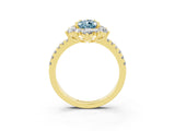 Yellow gold Pear Cut Cut Diamond Floral Halo Pave Band with Prong Setting_3