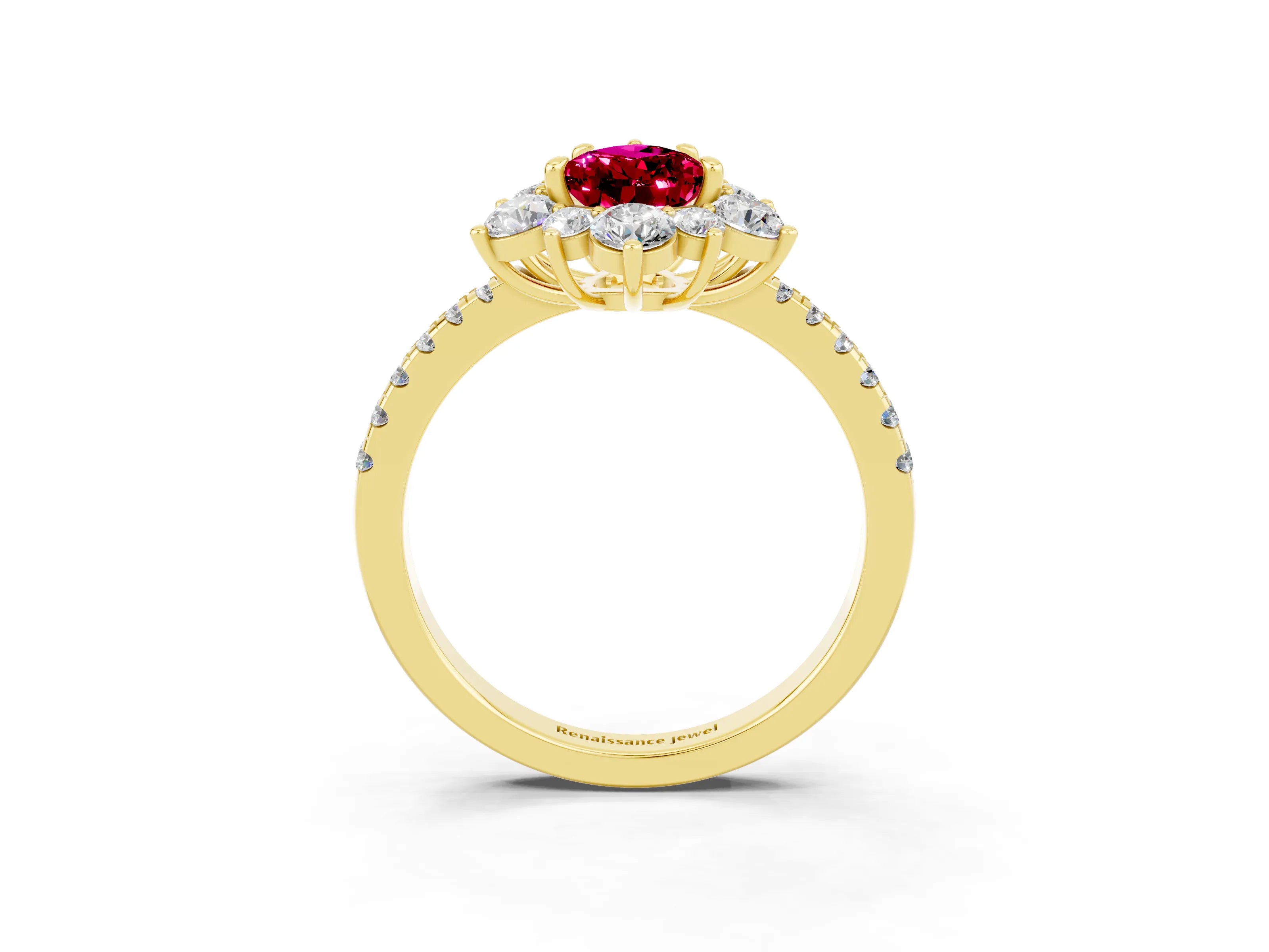 Yellow gold Pear Cut Cut Diamond Floral Halo Pave Band with Prong Setting_3