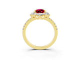 Yellow gold Pear Cut Cut Diamond Floral Halo Pave Band with Prong Setting_3