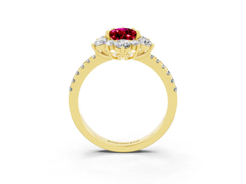 Yellow gold Pear Cut Cut Diamond Floral Halo Pave Band with Prong Setting_3