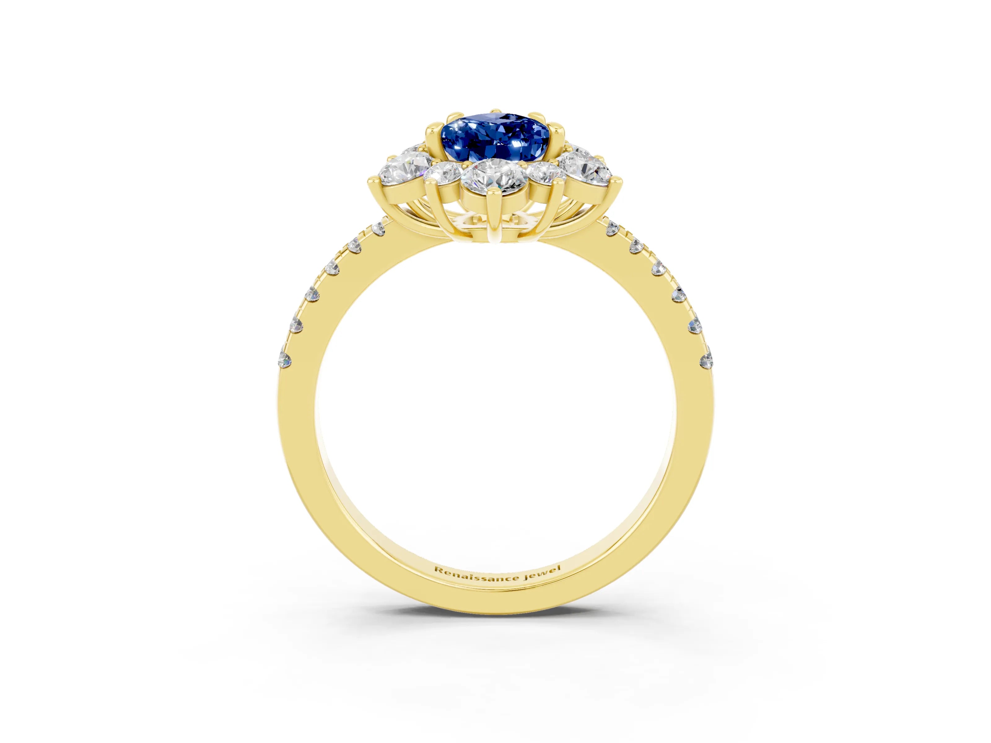 Yellow gold Pear Cut Cut Diamond Floral Halo Pave Band with Prong Setting_3