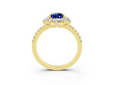 Yellow gold Pear Cut Cut Diamond Floral Halo Pave Band with Prong Setting_3