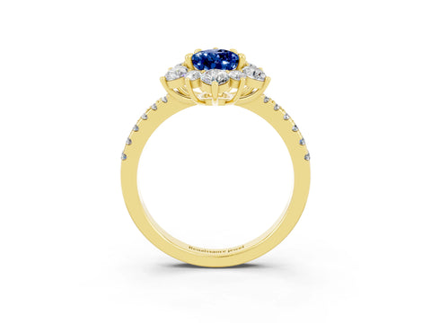 Yellow gold Pear Cut Cut Diamond Floral Halo Pave Band with Prong Setting_3