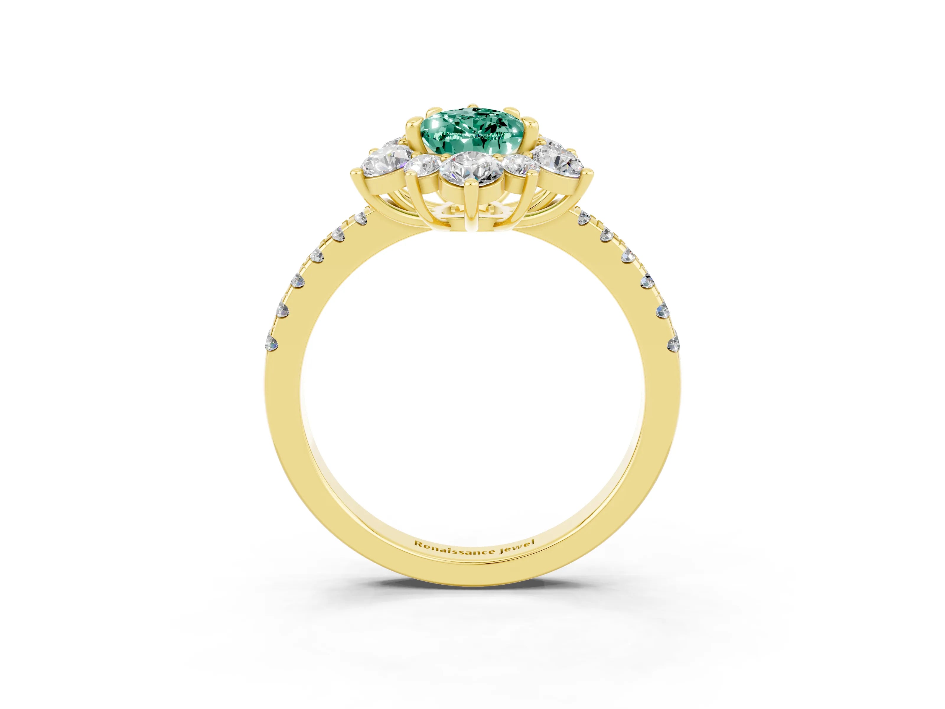 Yellow gold Pear Cut Cut Diamond Floral Halo Pave Band with Prong Setting_3