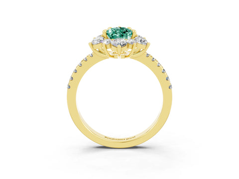 Yellow gold Pear Cut Cut Diamond Floral Halo Pave Band with Prong Setting_3