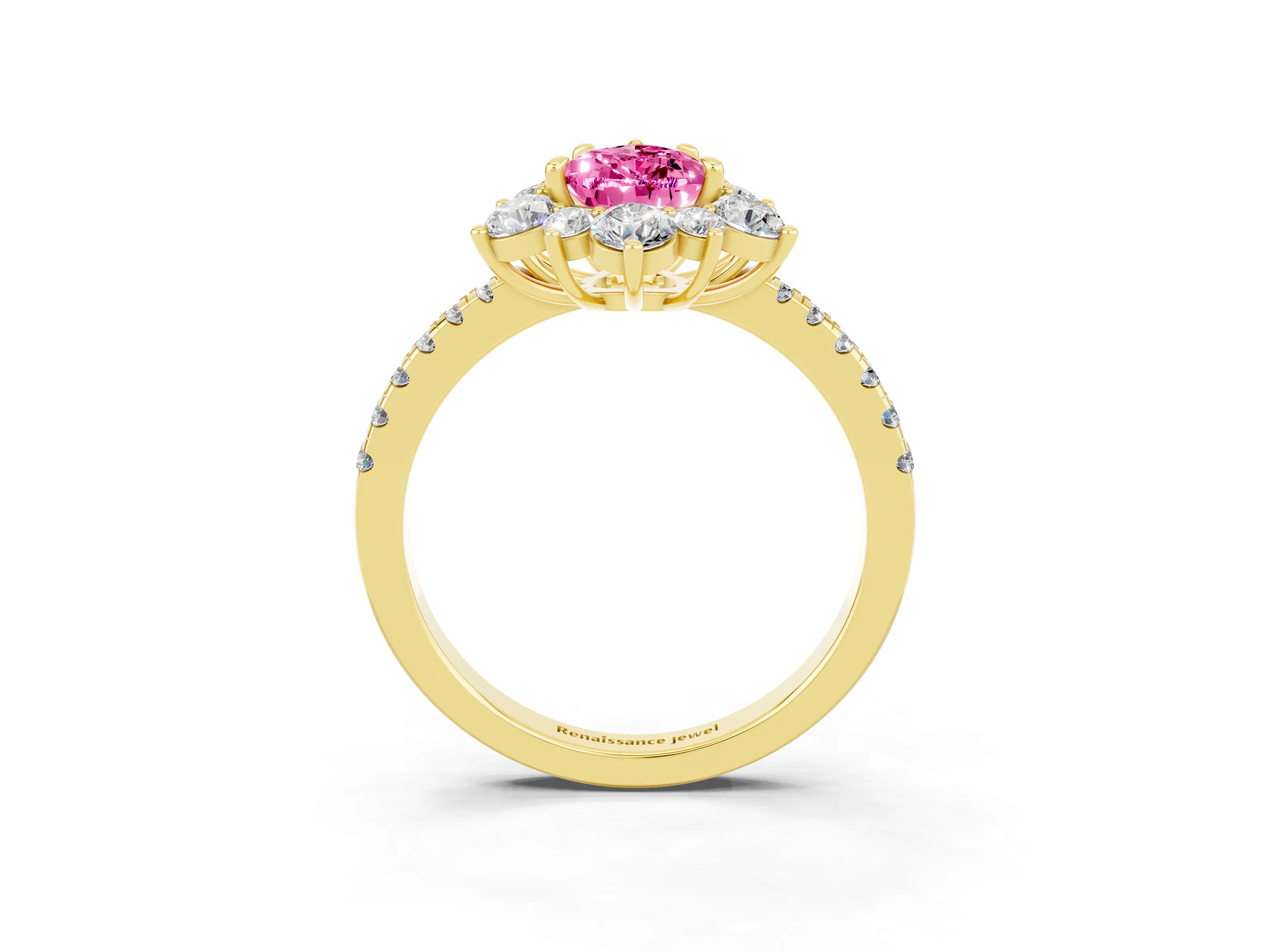 Yellow gold Pear Cut Cut Diamond Floral Halo Pave Band with Prong Setting_3