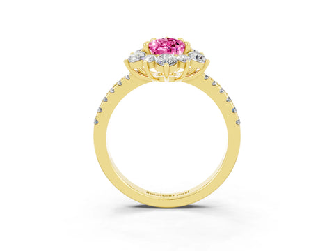 Yellow gold Pear Cut Cut Diamond Floral Halo Pave Band with Prong Setting_3