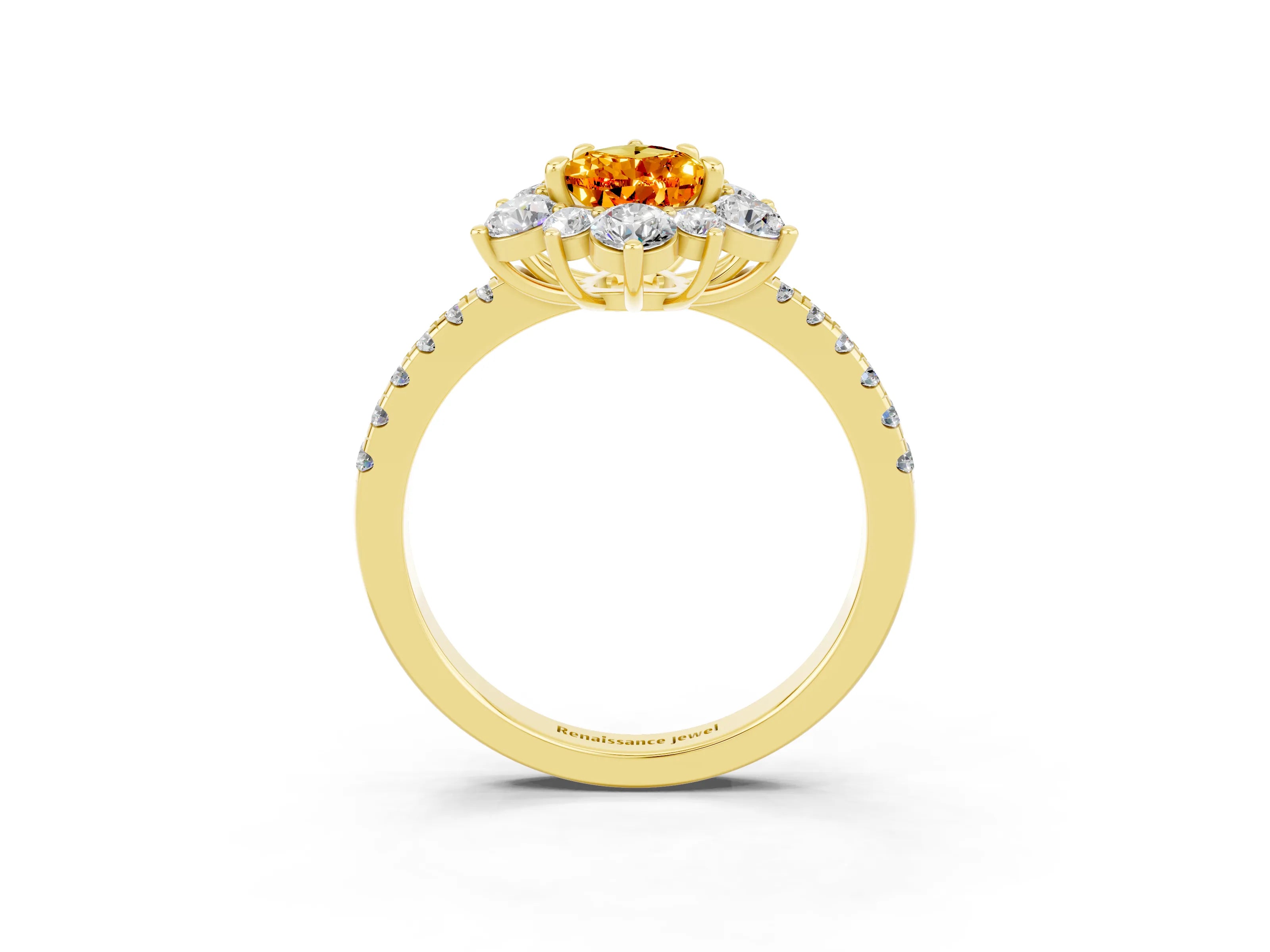 Yellow gold Pear Cut Cut Diamond Floral Halo Pave Band with Prong Setting_3
